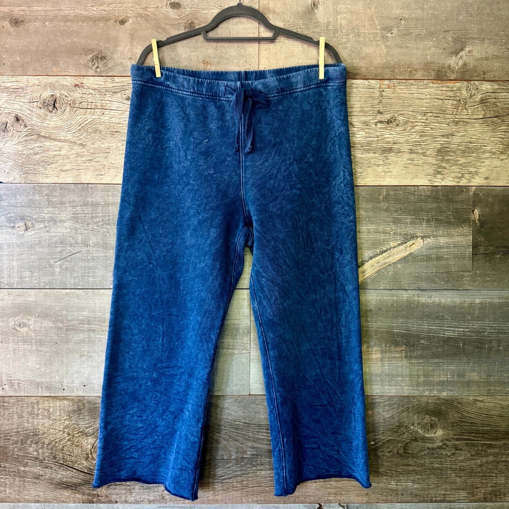 Frank & Eileen Catherine Favorite Sweatpants L Indigo Wide Leg Crop Terry Lounge